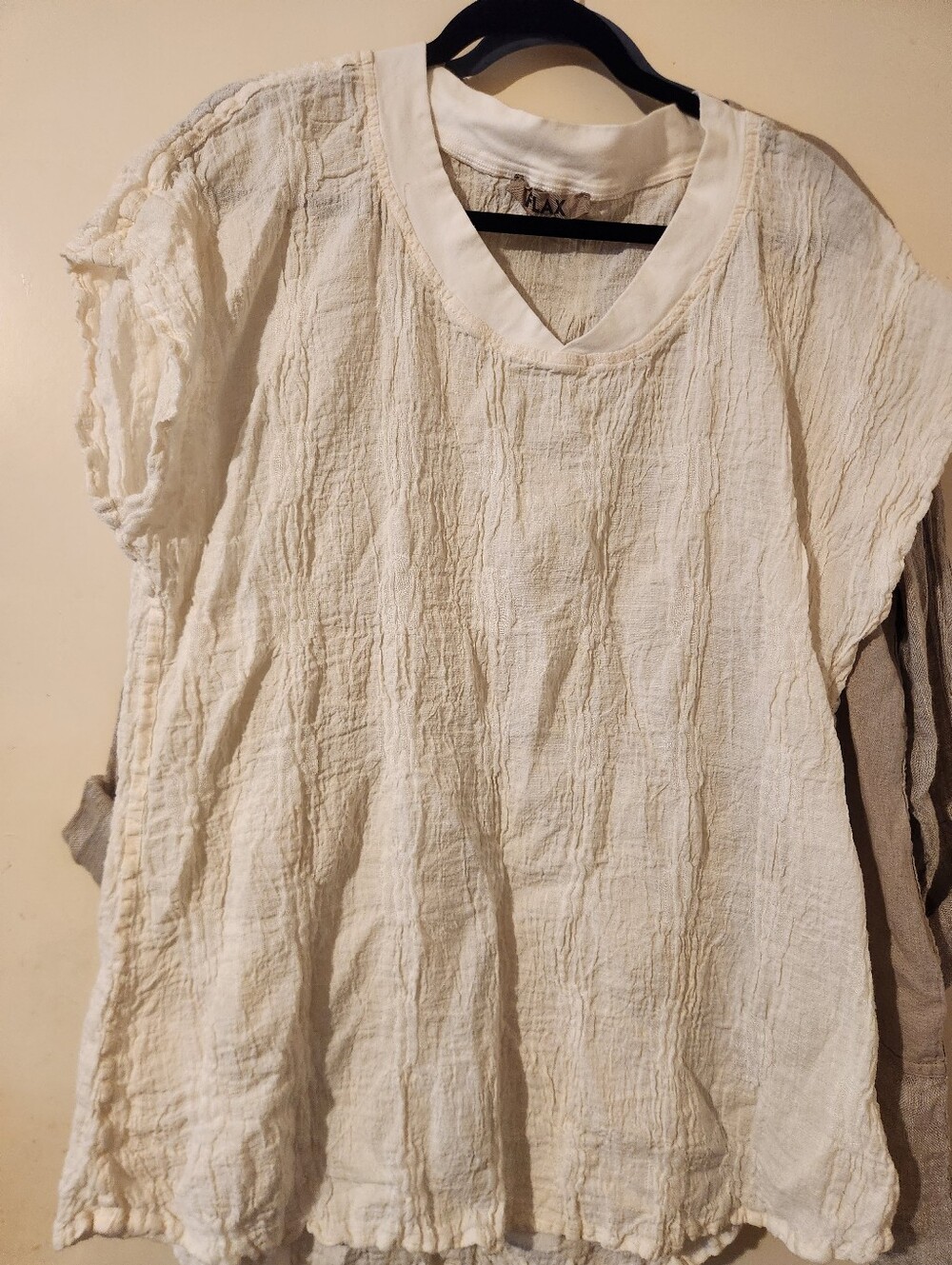 Flax Cream Crinkle V-Neck Tunic Large